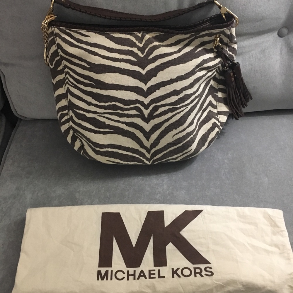Michael kors hobo zebra print canvas bag